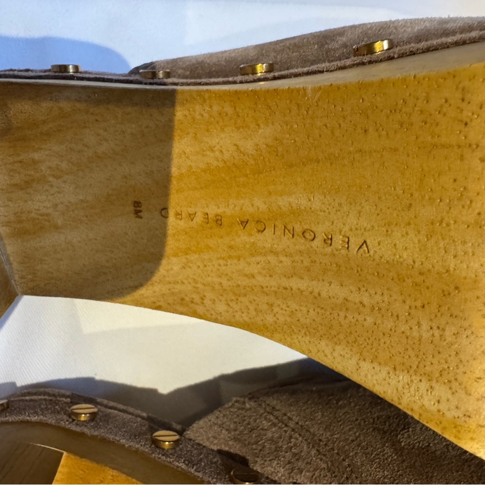 EUC Veronica Beard Giles suede studded platform clogs, color: latte, size 8 - Picture 9 of 12